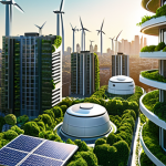 **

Prompt: A futuristic smart city skyline. Solar panels cover rooftops and wind turbines spin gracefully in the distance. Lush vertical gardens adorn buildings. AI-powered energy grids glow with efficiency. Focus on clean energy and sustainable urban design.

**